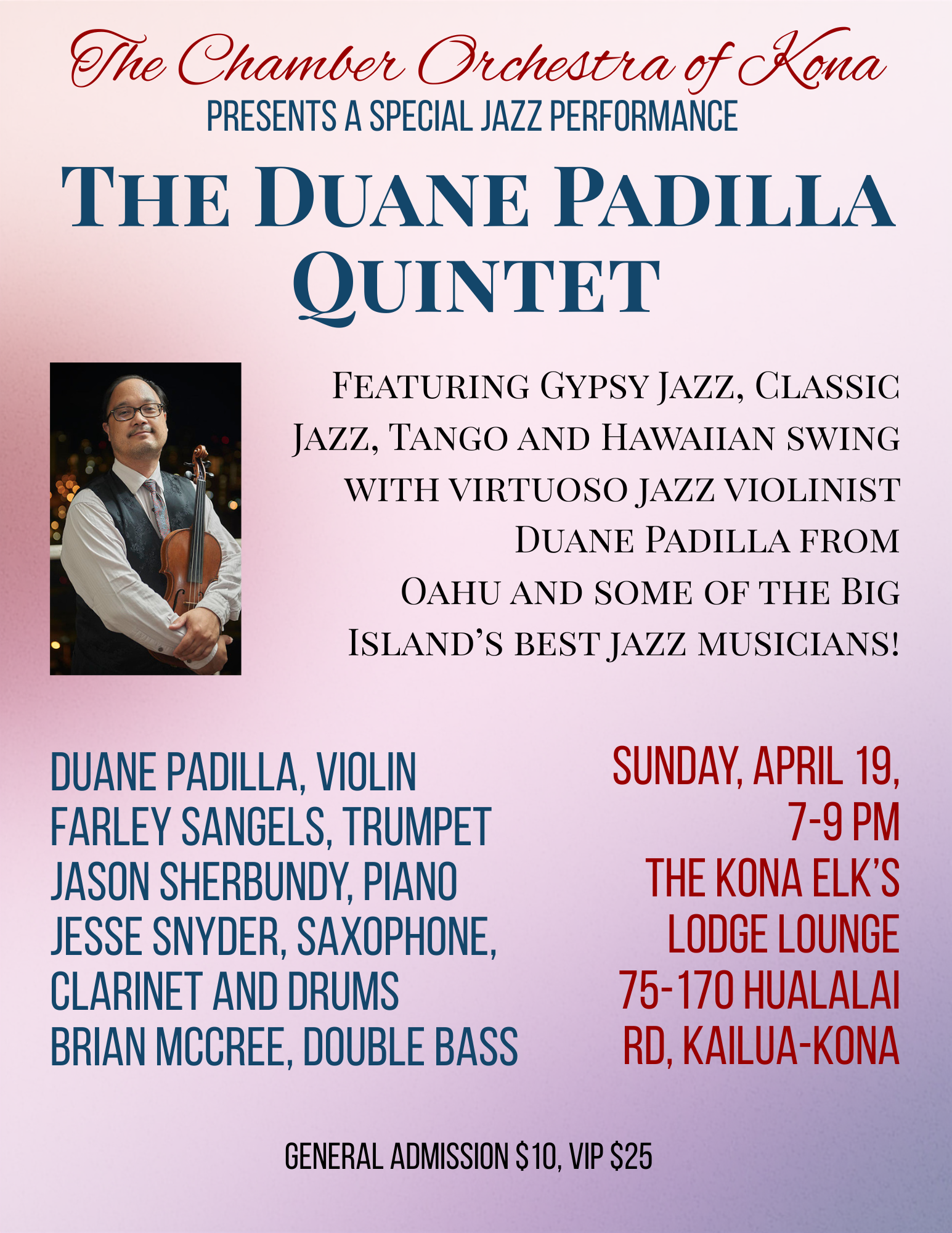 Duane Padilla Quintet — April 19, 7–9 PM